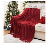 AMENGJ Jete de Canape Plaid tricoté Doux tissé canapé Couverture Couvre-lit sur Le lit couvertures décoratives Vertes(Red,127x152cm)