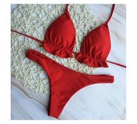 AMENGJ Maillot de Bain Femme Ensemble Bikini 2 pièces for Femme, Sexy, Bandage, String, Push-up, à Lacets, vêtements de Plage(Red,L)