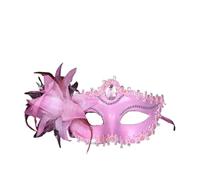 AMENGJ Masque bal Masqué Costume de bal masqué sexy for femme, avec diamants, masque vénitien, plumes et fleurs, style princesse(Pink)
