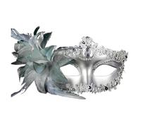 AMENGJ Masque bal Masqué Costume de bal masqué sexy for femme, avec diamants, masque vénitien, plumes et fleurs, style princesse(Silver)