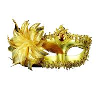 AMENGJ Masque bal Masqué Costume de bal masqué sexy for femme, avec diamants, masque vénitien, plumes et fleurs, style princesse(Gold)