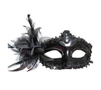 AMENGJ Masque bal Masqué Costume de bal masqué sexy for femme, avec diamants, masque vénitien, plumes et fleurs, style princesse(Black)