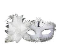 AMENGJ Masque bal Masqué Costume de bal masqué sexy for femme, avec diamants, masque vénitien, plumes et fleurs, style princesse(White)