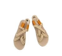 AMENGJ Pantoufles en Paille Sandales en Corde for Femmes, Sandales tissées rétro, Pantoufles de Plage for Dames, Chaussures en Paille Faites à la Main(Beige,43)