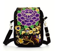 AMENGJ Sacoche Femme Sac bandoulière brodé for téléphone portable avec fermeture éclair, petit sac à bandoulière en toile for un usage quotidien(Color 4)