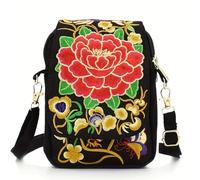 AMENGJ Sacoche Femme Sac bandoulière brodé for téléphone portable avec fermeture éclair, petit sac à bandoulière en toile for un usage quotidien(Color 3)