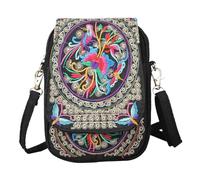 AMENGJ Sacoche Femme Sac bandoulière brodé for téléphone portable avec fermeture éclair, petit sac à bandoulière en toile for un usage quotidien(Color 2)