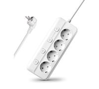 AMENING Multiprise 4 prises avec interrupteur simple, câble de 2 m, sécurité enfant, multiprise pour maison, cuisine, bureau, blanc, max. 2500 W