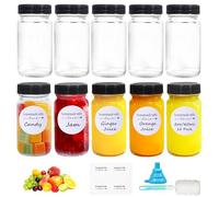 Amentalove 10 Pièces 60ml Mini Bouteille Verre, Petite Bouteille en Verre, Bouteilles jus, Bouteilles en verre, Réutilisable Mini bouteille shot avec Entonnoir pour Jus de Fruits, Jus de Gingembre