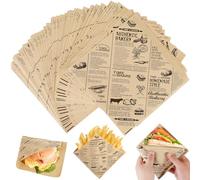 Amentalove 150PCS Papier Emballage Alimentaire, Papier Journal Alimentaire,Emballage sandwich, Paper Burger, Paper Frite, papier Sulfurisé pour Sandwich Burger Frites (15 x 15 cm) (B)