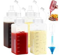 Amentalove 4 Pcs Bouteille Sauce 800ml, Recipient Sauce, 27oz bouteille à Condiments, bouteille de sauce, Transparent Plastique Flacon Souple et Entonnoir Gradués Pour Ketchup Huile Peinture Cuisson