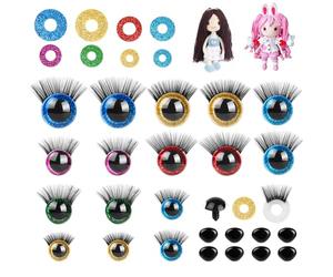 Amentalove 40 Pièces Yeux de Securite Amigurumi,12-20mm Yeux de Sécurité Crochet, Yeux de Sécurité Scintillants pour Poupées avec Nez Cils Rondelles pour DIY Animaux Peluche Jouet à Crochet Poupée