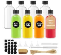 Amentalove 8PCS 100ml Mini Bouteille Verre, Petite Bouteille en Verre Vide, Shot Bouteilles, Bouteilles en verre avec Couvercles avec Entonnoir, Étiquette, Stylo pour Huiles Essentielles,Jus,Ginger