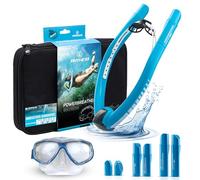 AMEO POWERBREATHER Super Beach - Tuba à air Frais & entraîneur respiratoire avec 100% d’air Frais - Kit de plongée pour Adultes et Enfants avec système de Valve Intelligent & air 100% Sec