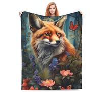 amepay Couverture en flanelle douce, confortable et légère pour décoration d'intérieur, canapé, lit, sofa, motif renard, fleurs de la forêt, animaux et papillons, 127 x 101,6 cm
