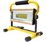 Amerbtech 100W LED Rechargeable Floodlight, 7000 Lumens LED Work Light IPX65 Waterproof for Camping Garage Lighting Work Site Lights (Jaune)
