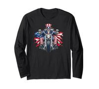 America Flag Uncle Sam Motorcycle Riding US Skeleton Manche Longue