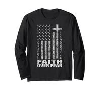 America Pride US Flag Faith Over Fear Christian Bible Prayer Manche Longue