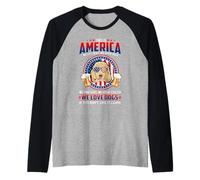 America We Love Dogs Goldendoodle Dog and Beer 4th of July Manche Raglan