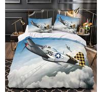 Americain P51 Chasseur Pour Adultes Et Enfants Housses De Couettes 3D Imprimé Militaire Housse De Couette E Avec Fermeture À Glissière Avec Taies Microfibr Parure De Lit 3 Pièces Super King（260x220cm）