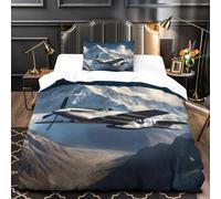 Americain P51 Chasseur Pour Adultes Et Enfants Housses De Couettes Housse De Couette 3D Imprimé Militaire E Avec Fermeture À Glissière Avec Taies Parure De Lit Microfibr 2 Pièces Single（135x200cm）