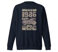 American 1986 Classic Modern Motorcycle Sweatshirt unisexe pour adulte, Bleu marine vif, S