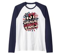 American 1st Grade Vibes Happy Band Teacher Crew Souvenir Manche Raglan
