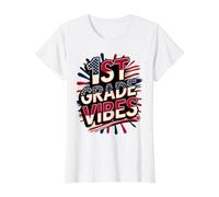 American 1st Grade Vibes Happy Band Teacher Crew Souvenir T-Shirt Graphique avec Valeur