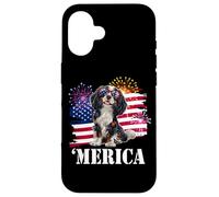 American 4th July Fourth USA Flag Tri Color Cavalier Dog Coque pour iPhone 16
