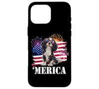 American 4th July Fourth USA Flag Tri Color Cavalier Dog Coque pour iPhone 16 Pro Max