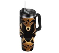 American Anime Wolf Bouteille d'eau réutilisable sous vide portable avec couvercle et paille - Tasse à café isotherme décorative avec couvercle pour l'école, le sport, la garderie, le camping et plus