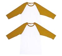 American Apparel Lot de 2 t-Shirts Unisexe CVC Raglan, Style G2003CVC, Blanc/Moutarde chiné (Lot de 2), Large