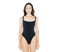 American Apparel Women's Ribbed Thick Strap Sleeveless Thong Bodysuit, Black, Large