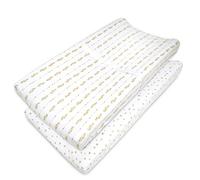 American Baby Company 2 Pack Printed 100% Natural Cotton Jersey Knit Fitted Contoured Changing Table Pad Cover, Travel Lite Mattress, Taupe Feathers and Triangles, Soft Breathable, Boys and Girls
