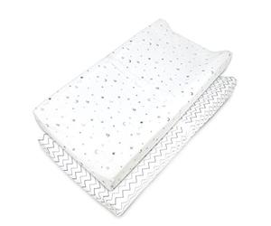 American Baby Company 2 Pack Printed 100% Natural Cotton Jersey Knit Fitted Contoured Changing Table Pad Cover, Travel Lite Mattress, Grey Stars and Zigzag, Soft Breathable, Boys and Girls