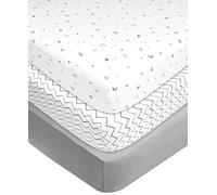 American Baby Company Drap-Housse 3 pièces 100% Jersey de Coton pour Berceau Standard et Matelas pour Tout-Petits, étoiles Grises/Zigzag, pour garçons et Filles (Lot de 1)