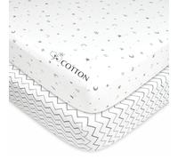 American Baby Company Lot de 2 draps-Housses en Jersey 100% Coton pour lit bébé et Enfant Motif étoiles Grises et Zigzag pour garçons et Filles