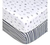 American Baby Company Lot de 2 draps-Housses en Jersey 100% Coton pour lit bébé et Enfant Motif Rayures Marine/Gris pour garçons et Filles