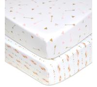 American Baby Company Lot de 2 draps-Housses en Jersey 100% Coton pour lit bébé Standard et Matelas pour Tout-Petits, doré/Plumes Rose/flèches pour Filles
