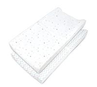 American Baby Company Lot de 2 housses de table à langer 100 % coton tricoté - Compatible avec le berceau Mika Micky, étoiles bleues et zigzag, pour garçons et filles