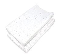 American Baby Company Lot de 2 housses de table en jersey de coton 100 % naturel imprimé ajusté, étoiles roses et zigzag, doux et respirant, garçons et filles