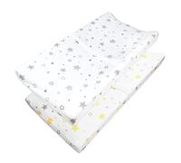 American Baby Company Lot de 2 matelas à langer imprimés 100 % coton tricotés profilés compatibles avec berceau Mika Mickey étoiles jaunes dorées et super étoiles pour garçons et filles