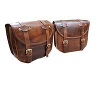 American Blue Lot de 2 sacoches de moto en cuir véritable, sacoche de selle, sacoche de vélo, sacoches de fourche vintage, amateurs de vélo (GearGo Set)