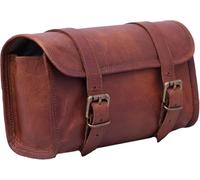 american blue Sac de moto vintage en cuir de chèvre avec boucle à 2 sangles et fermeture rapide, sac à outils marron renforcé pour guidon, fourches, vélo (motif 6)