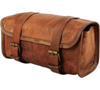 american blue Sacoche de moto vintage en cuir de chèvre véritable avec 2 sangles de fermeture à boucle - Marron - Fermeture rapide - Renforcé - Pour guidon, fourche, vélo en cuir (motif 1)