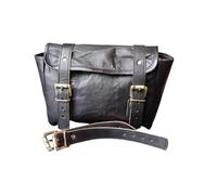 american blue Sacoche de moto vintage en cuir de chèvre véritable, avec fermeture à boucle à 2 sangles, sac à outils marron à dégagement rapide, renforcé, pour guidon, fourche (noir classique)