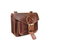 american blue Sacoche de moto vintage en cuir de chèvre véritable, avec fermeture à boucle à 2 sangles, sac à outils marron à dégagement rapide, renforcé, pour guidon, fourche (Hide Elegance)
