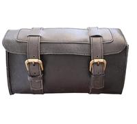 american blue Sacoche de moto vintage en cuir de chèvre véritable, avec fermeture à boucle à 2 sangles, sac à outils marron à dégagement rapide, renforcé, pour guidon, fourche (PannierPro)