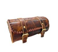 american blue Sacoche de moto vintage en cuir de chèvre véritable, fermeture à boucle à 2 sangles, sac à outils marron à dégagement rapide, renforcé, pour guidon, fourches, sacoche de vélo en cuir