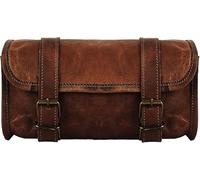 American Blue Sacoche vintage en cuir de chèvre véritable pour moto avec 2 sangles et boucle de fermeture marron, sac à outils à déverrouillage rapide, fourche de guidon renforcée en cuir pour vélo